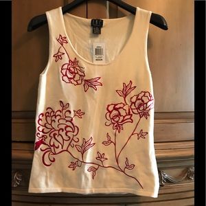 INC embroidered tank top cream & red Size medium